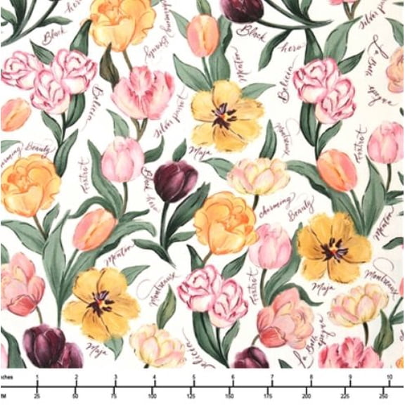 Cotton Tulip Mania Flowers Charming Beauty Floral French Michael Miller Fabrics Cotton Fabric Print by the Yard (DDC11820-MULT-D)