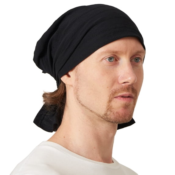 Cotton Turban Bandana Cap - Mens Chemo Head Cover, Womens Pirate Hair Wrap, Black