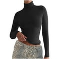 thumbnail image 1 of Cotton Turtlenecks Long Sleeve Tops Womens Slim Fit Soft Stretch High Neck Pullover Tee Shirts Fall Casual (L, Black), 1 of 4