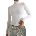 thumbnail image 1 of Cotton Turtlenecks Long Sleeve Tops Womens Slim Fit Soft Stretch High Neck Pullover Tee Shirts Fall Casual (XL, White), 1 of 3