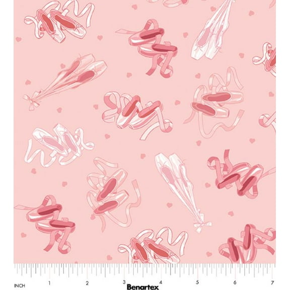 Cotton Tutu Cute By Nicole Decamp Ballet Shoes Ribbons Dance Benartex Cotton Fabric Print by the Yard (14137-21)