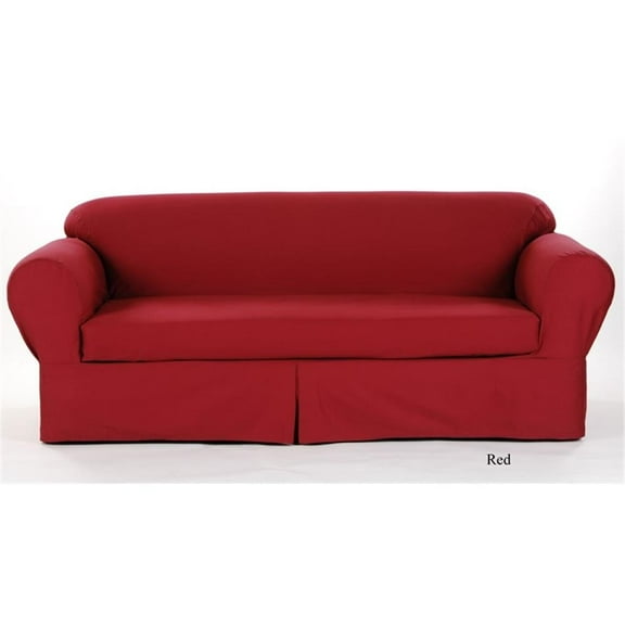Cotton Twill 2 Piece Loveseat Slipcover in Red