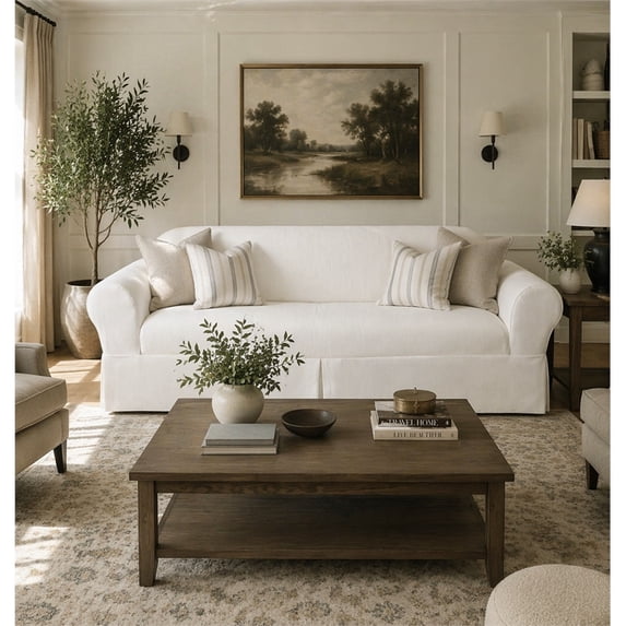 Cotton Twill 2 Piece Sofa Slipcover in White