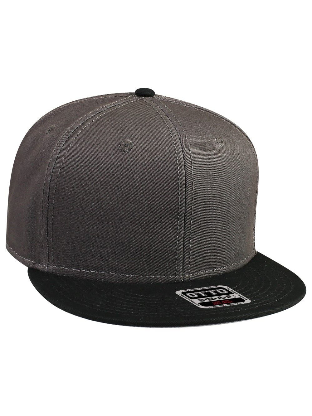 Cotton Twill Flat Bill 6 Panel Mid Profile Snapback Hat, Black