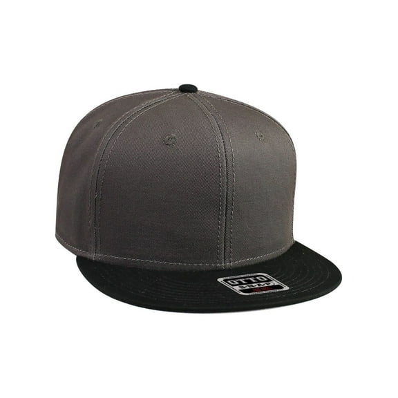 Cotton Twill Flat Bill 6 Panel Mid Profile Snapback Hat, Black/Charcoal