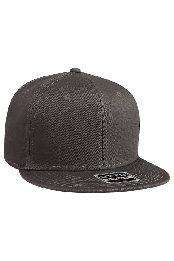 Cotton Twill Flat Bill 6 Panel Mid Profile Snapback Hat, Charcoal