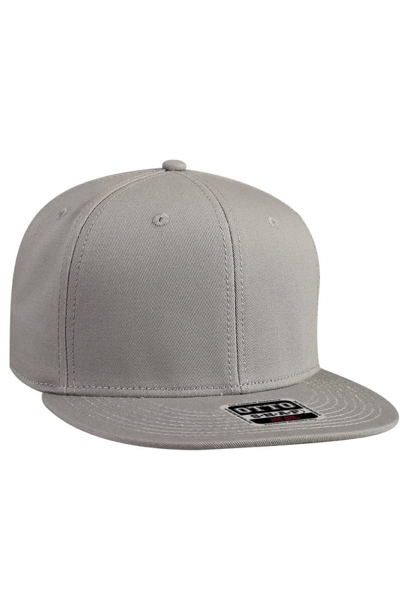 Cotton Twill Flat Bill 6 Panel Mid Profile Snapback Hat, Gray
