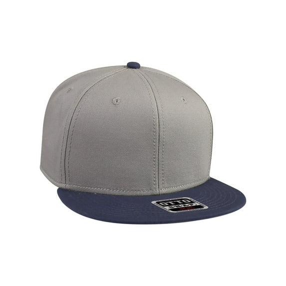 Cotton Twill Flat Bill 6 Panel Mid Profile Snapback Hat, Navy/Gray