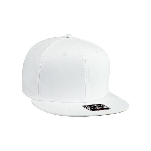 Cotton Twill Flat Bill 6 Panel Mid Profile Snapback Hat, White