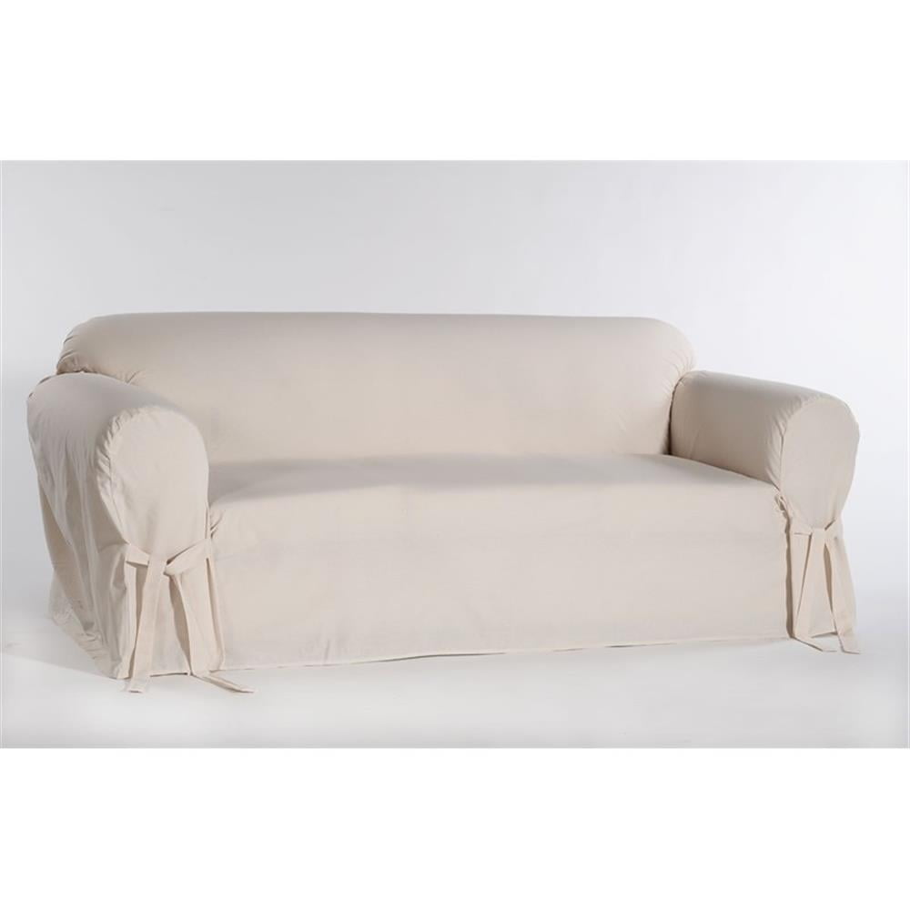 Natural Cotton Twill Loveseat Slipcover with Bow Accents