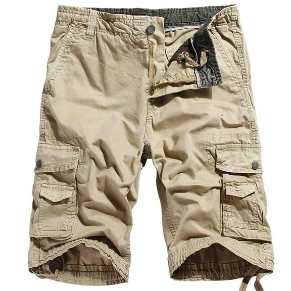 Cotton Twill Shorts for Men Solid Color Straight Leg Cargo Shorts with Multi-Pockets Fashion Outdoor Hiking Pants
