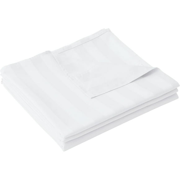 Cotton Twin Flat Sheet Only, 600 Thread Count 100% Egyptian Cotton Top Sheet 1Pcs, Cool & Breathable Flat Bed Sheets Wrinkle, Fade, Stain Resistant (White Stripe Twin)