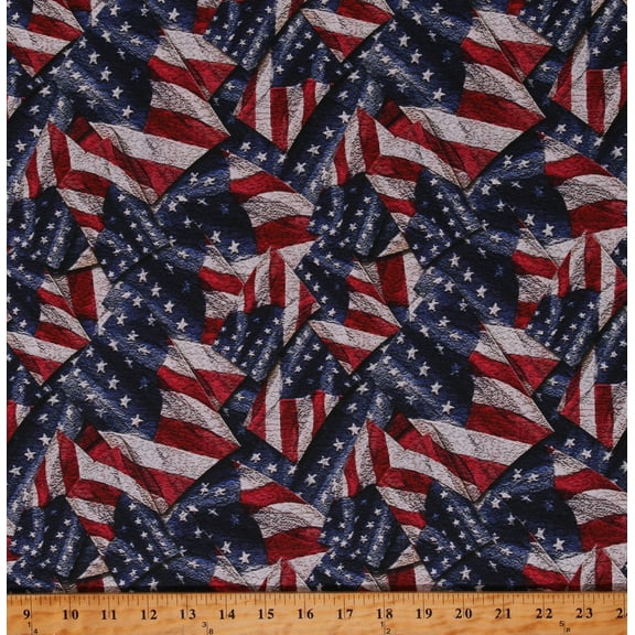 Cotton USA Flag United States of America Patriotic Independence Day 4th of July Red Blue Cotton Fabric Print by the Yard (CD14424-MULTI)