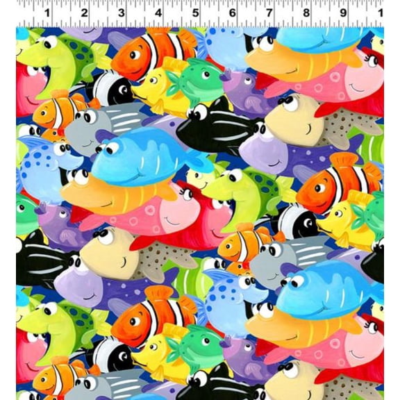 Cotton Under The Sea by Susybee Digital Colorful Allover Fish Ocean Life Clothworks Cotton Fabric Print by the Yard (SB20420-999-MULTI)
