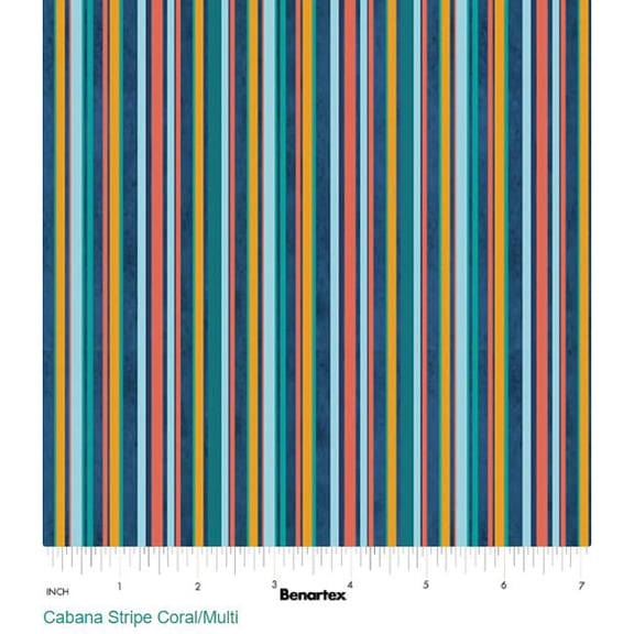 Cotton Under the Sea Cabana Stripe Vibrant Vertical Stripe Colorful Sunny Palette Benartex Cotton Fabric Print by the Yard (16531-23)