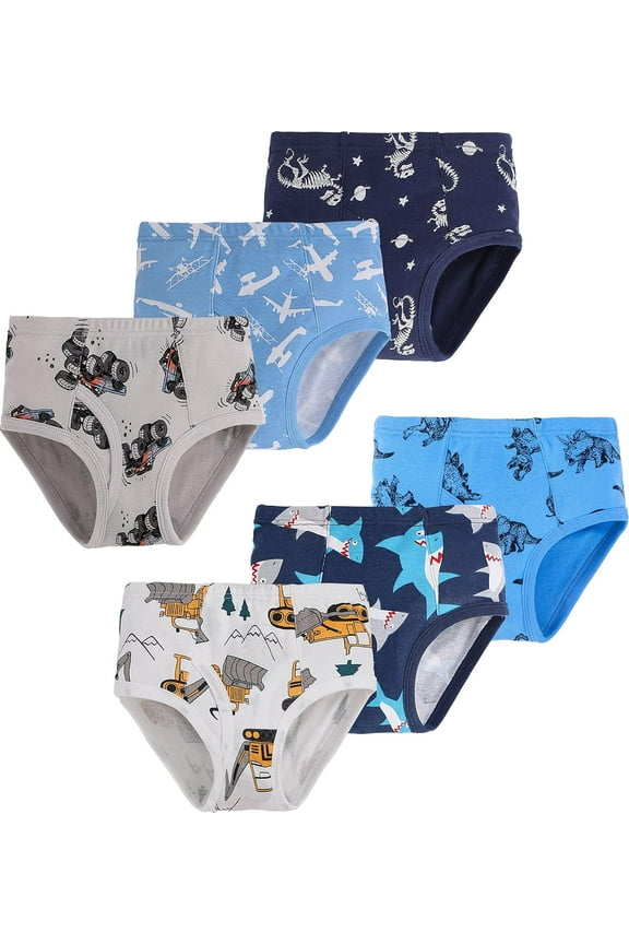 Cotton Underwear Little Boys Dinosaur Briefs Toddler Shark Undies Children Truck Panties (Pack of 6) 5