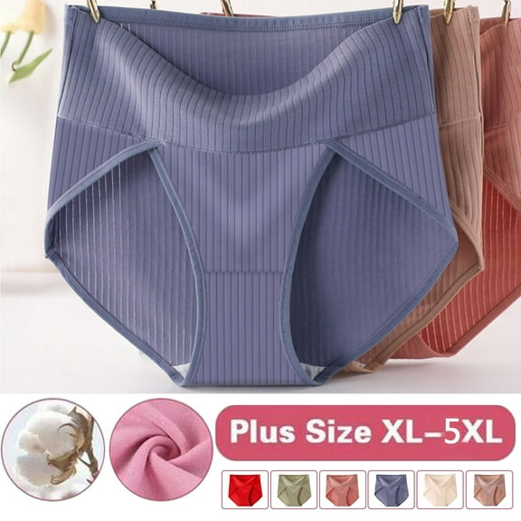 Cotton Underwear for Women Plus Size, Xunlbb Women's Solid Plus Size XL-5XL Casual High Waisted Cotton Underwear Ladies Soft Full Briefs Panties Soft Breathable Super Stretchy Ladies Briefs