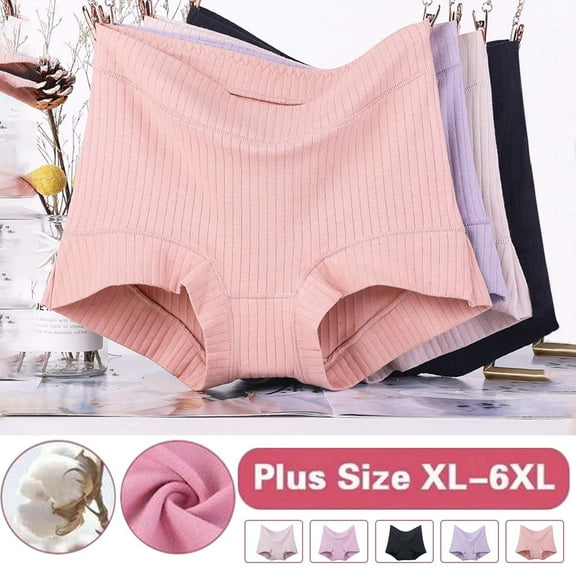 Cotton Underwear for Women Plus Size, Xunlbb Women's Solid Plus Size XL-6XL Casual High Waisted Cotton Underwear Ladies Soft Full Briefs Panties Soft Breathable Super Stretchy Ladies Briefs