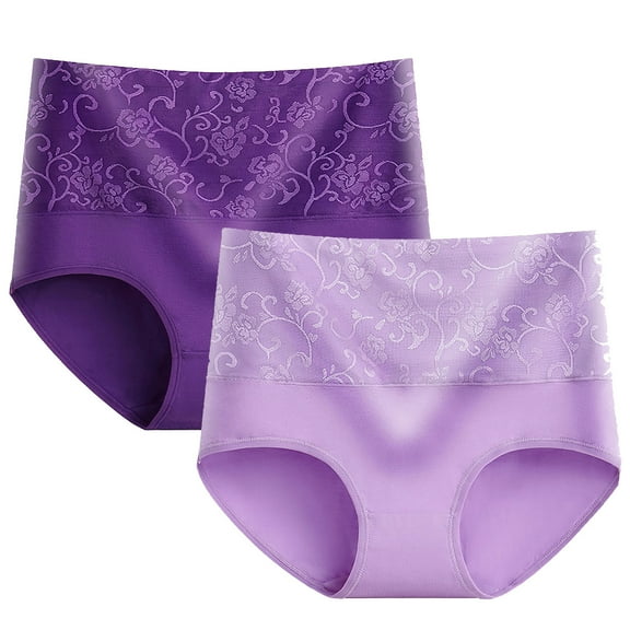 Cotton Underwear for Women Seamless 2pc High Waist Tummy Panties for Women, Cotton Underwear Full Cover Shapewear Ladies Floral Lace Waisted Brief Panties Cotton Panties for Women XL