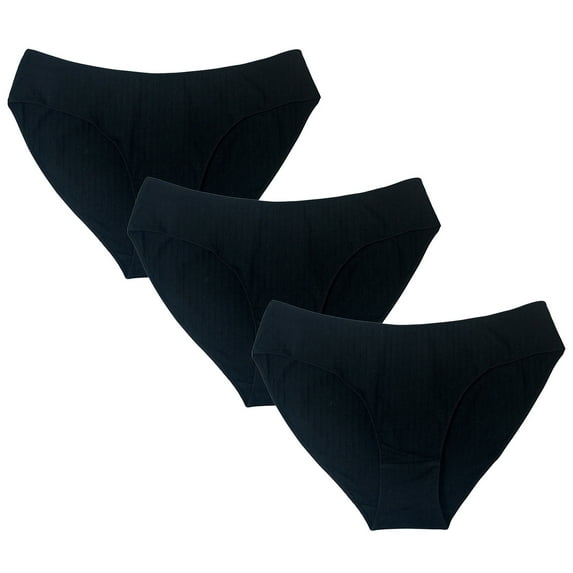 Cotton Underwear for Women 3 Pack Bikini Thongs Casual Mid Rise High-Cut Stretchy Comfort Hipster Briefs Ladies Soft Solid Color Basic Panties