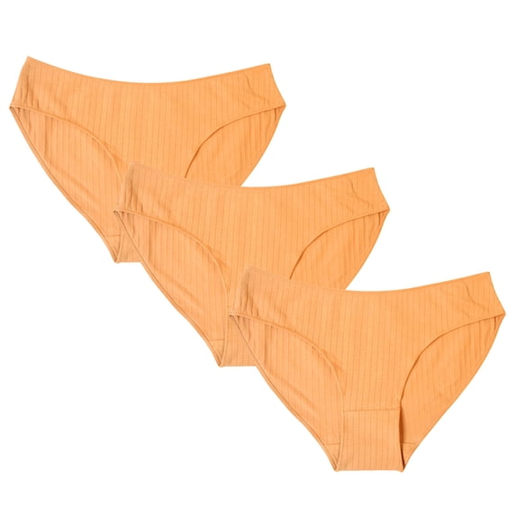 Cotton Underwear for Women 3 Pack Bikini Thongs Casual Mid Rise High-Cut Stretchy Comfort Hipster Briefs Ladies Soft Solid Color Basic Panties