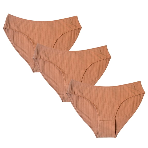 Cotton Underwear for Women 3 Pack Bikini Thongs Casual Mid Rise High-Cut Stretchy Comfort Hipster Briefs Ladies Soft Solid Color Basic Panties