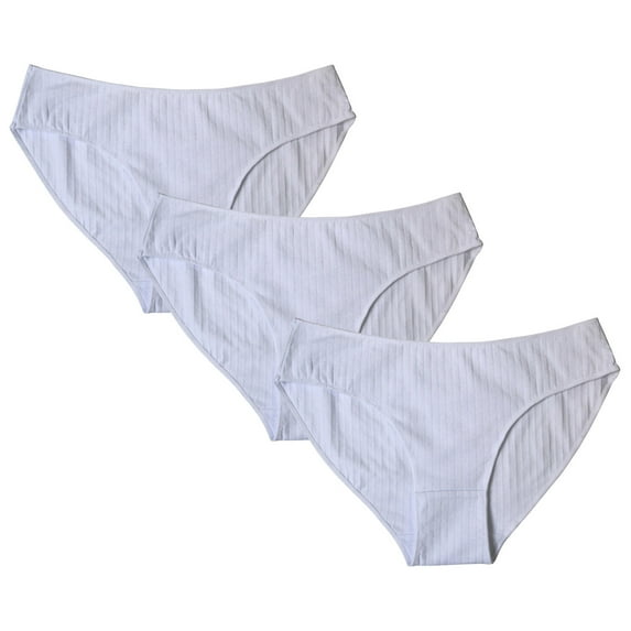 Cotton Underwear for Women 3 Pack Bikini Thongs Casual Mid Rise High-Cut Stretchy Comfort Hipster Briefs Ladies Soft Solid Color Basic Panties