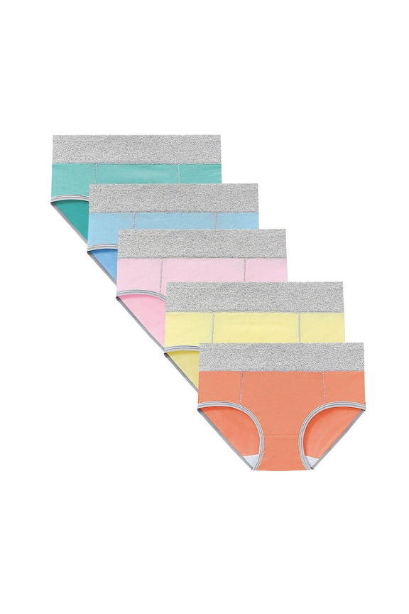 Cotton Underwear for Women Bikini Panties Seamless, Women's Color Block Cotton Ventilate Lift Buttocks Large Size 5PC Briefs