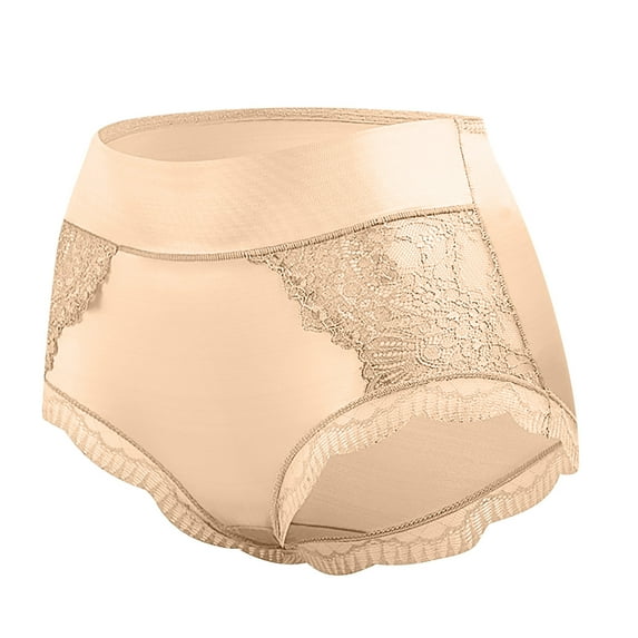 Cotton Underwear for Women Soft Women's Solid Color Lace Court Style Cotton Crotch Mid Waist Plus Size Flat Angle Underwear Beige L