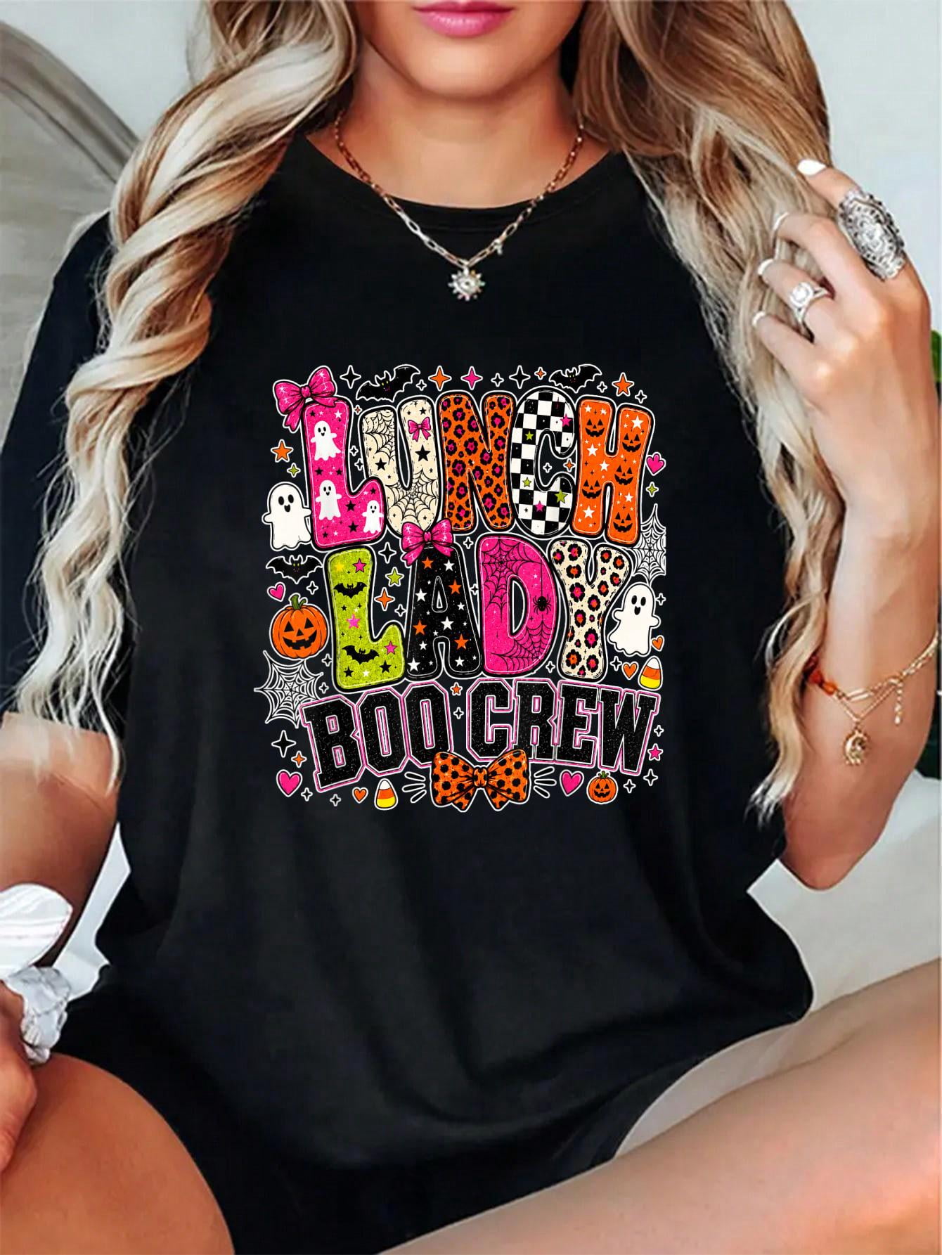 Cotton Unisex Graphic T Shirt Lunch Lady Boo Crew Leopard Pink ...