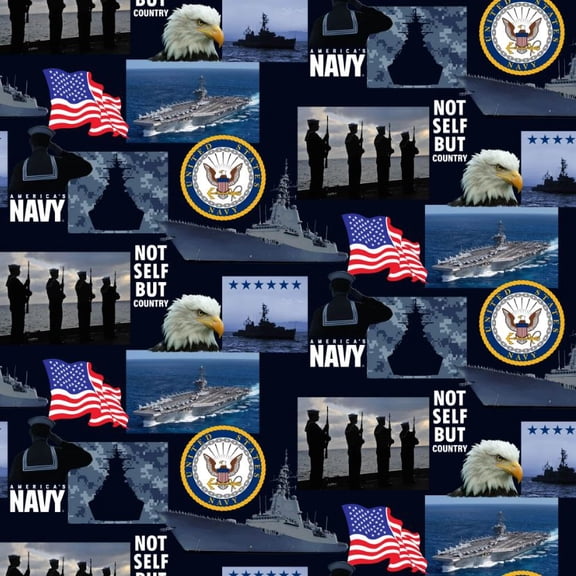 Cotton United States of America Navy Military Cotton Fabric Print by the yard (021-2N-navy) Officially Licensed Sykel Enterpries