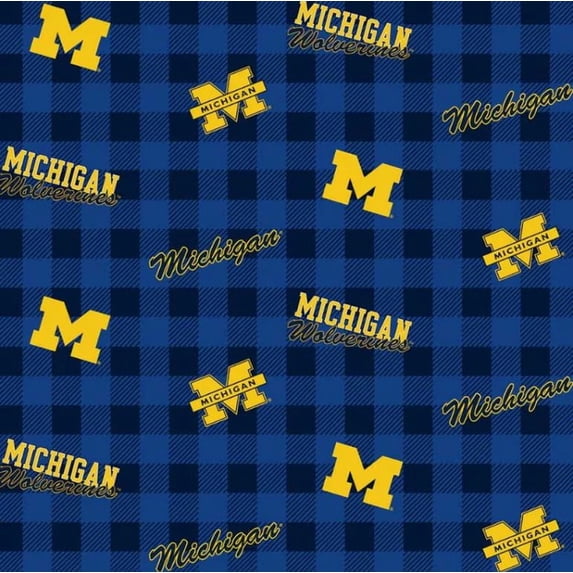 Cotton University of Michigan U of M Wolverines Buffalo Plaid Cotton Fabric Print by the Yard (mchg1207)