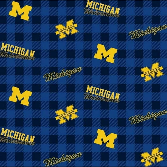 Cotton University of Michigan U of M Wolverines Buffalo Plaid Cotton Fabric Print by the Yard (mchg1207)
