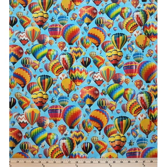 Cotton Up In The Air Hot Air Balloons Packed Aviation Sky Elizabeth Studios Multicolor Cotton Fabric Print by the Yard (618BLUE)