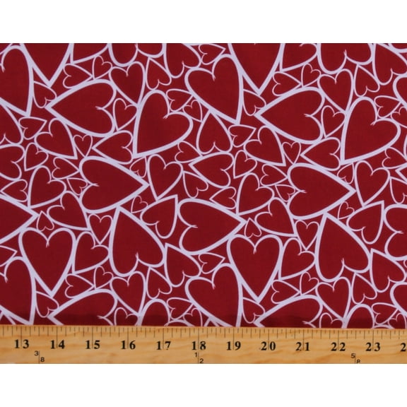 Cotton Valentines Day Hearts Holiday Love Red Cotton Fabric Print by the Yard (112600)