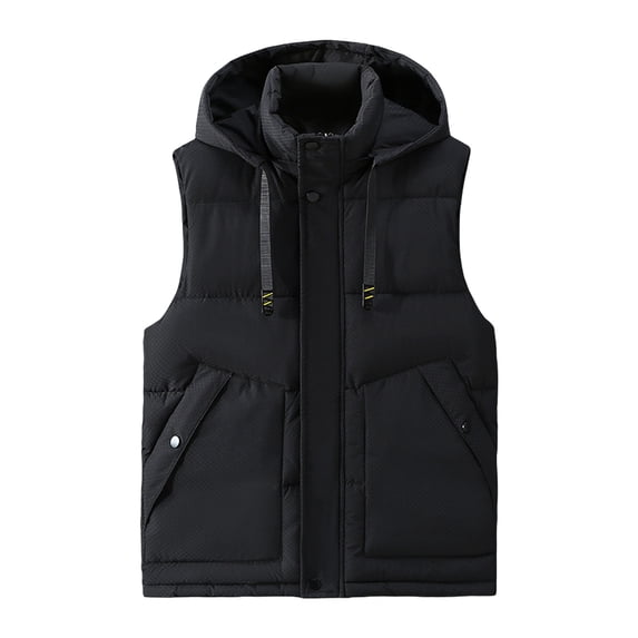 Cotton Vest for Men Stand Collar Reversible Sleeveless Jackets Zipper Hoodless Plaid Vest for Cold Weather Black XL