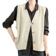 thumbnail image 1 of Cotton Vest for Women, Sleeveless V-Neck Button-Front Waistcoat with Natural Texture for Spring & Fall Layering, 1 of 6