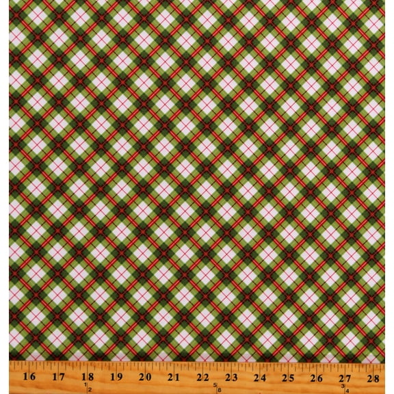 Cotton Vintage Christmas Plaid Patterned Holiday Winter Seasonal Green Cotton Fabric Print by the Yard (FLHD-22397-7-GREEN)