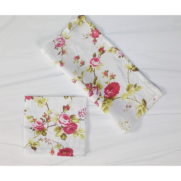 Cotton Vintage Floral Large Roses Napkins 18"X18"