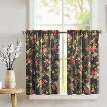 Cotton Vintage Floral Large Roses Print Café Tier Curtains Window Treatment Kitchen Home Décor