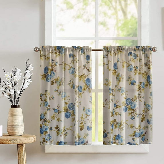 Cotton Vintage Floral Large Roses Print Café Tier Curtains Window Treatment Kitchen Home Décor