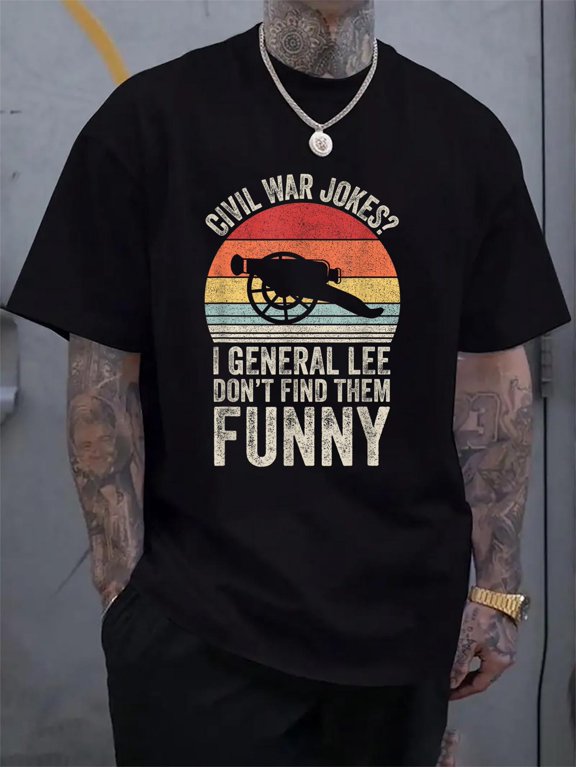 Cotton Vintage Retro Civil War Jokes Funny History T-Shirt Men's Casual Short Sleeve Graphic Tee
