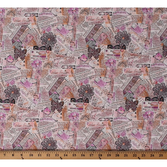Cotton Vintage Sewing Patterns Allover Collage Seamstress Sewist Quilters Pink Color Fusion Cotton Fabric Print by the Yard (PWLH015.PINK)