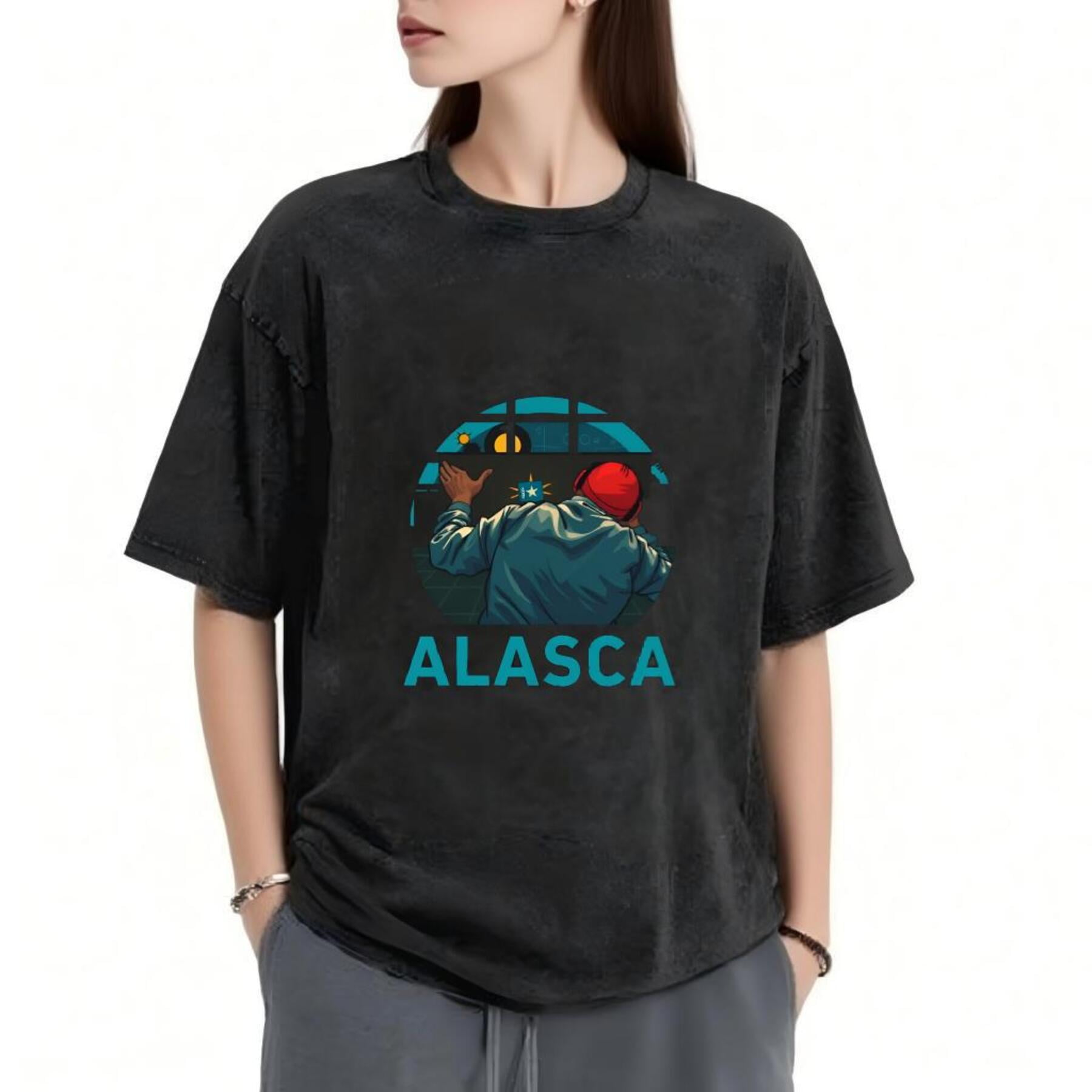 Cotton Vintage Washed T-Shirt for Women - Circular Design with Blue ...