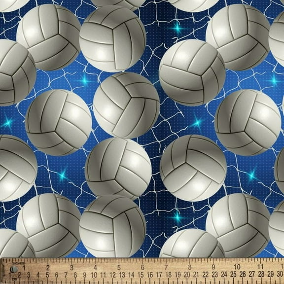 Cotton Volleyball Sparkle Volleyballs Allover on Blue Nets David Textiles Cotton Fabric Print by the Yard (DX-8331-5C)