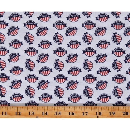 Cotton Voting Badges Vote Election Pins Your Vote Counts America White Cotton Fabric Print by the Yard (01848-09)