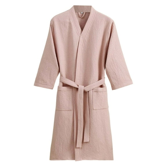 Cotton Waffle Kimono Bathrobe for Men & Women Cozy Leisurewear Color: Pink Size: M