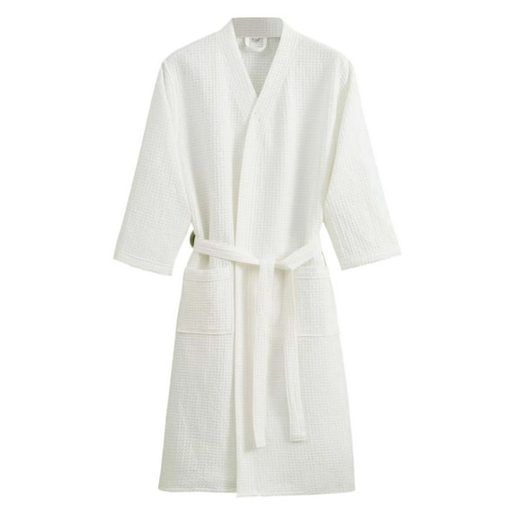 Cotton Waffle Kimono Bathrobe for Men & Women Cozy Leisurewear Color: White Size: XL