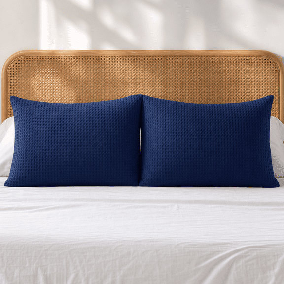 Cotton Waffle Weave Pillow Shams, Navy Blue, 20" x 36", Pack of 2