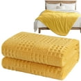 thumbnail image 1 of Cotton Waffle Weave Throw Blanket, Summer Cooling Blanket, Soft Lightweight Breathable Cozy Summer Throws for Couch Bed Sofa, Aesthetic Woven Blanket for Home Decor & Office, 59"x79", Yellow, 1 of 5